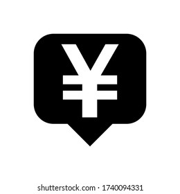 yen currency symbol in speech bubble square isolated on white, yen money for app symbol, simple flat yen money, currency digital yen icon for financial concept, vector