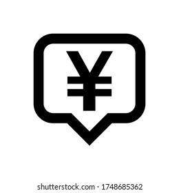 yen currency symbol in speech bubble square isolated on white, yen money for app symbol, simple flat yen money, currency digital yen icon for financial concept, vector