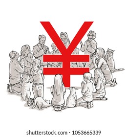 Yen currency symbol worshipers