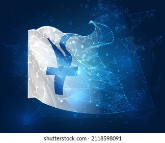 yen currency, vector flag, virtual abstract 3D object from triangular polygons on a blue background