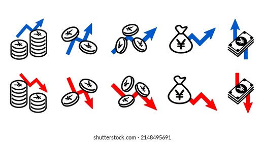 Yen depreciation of Japanese yen, investment of yen appreciation, interest rate fluctuation. Vector illustration material