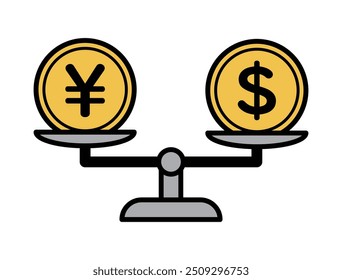 Yen and dollar forex market illustration