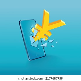 Yen Dollar icon Breaking through screen smartphone vector	
