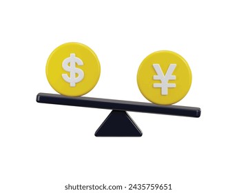 Yen und Dollar Symbol auf Saldenskala Symbol, Währungsvergleich Finanzsymbol 3D Render