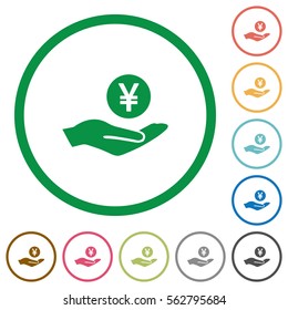 Yen earnings flat color icons in round outlines on white background