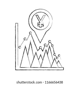 yen economy in pin pointer with statistical graphic