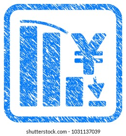 Yen Epic Fail Chart rubber seal stamp watermark. Icon vector symbol with grunge design and dirty texture inside rounded frame. Scratched blue sticker on a white background.