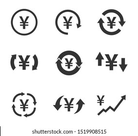 yen exchange icon set, currency convert, finance signs