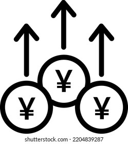 Yen Financial Icon, Increased Value, Yen Coin Outline Vector
