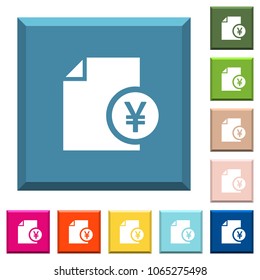 Yen financial report white icons on edged square buttons in various trendy colors