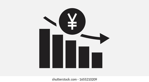 Yen graph down simple icon. Decline of finance, banking.Yen decreasing graph vector icon