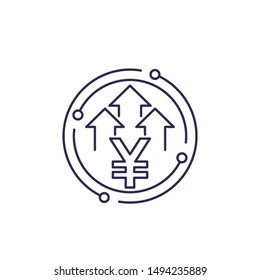 Yen icon with arrows, vector