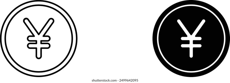 Yen Icon, Japanese Currency Symbol, Money Sign, Financial Logo, Circle, Black and White, Vector, Minimalist, Simple, Flat Design, Business, Finance, Economy, Banking, Cryptocurrency