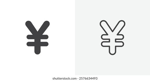 Yen icon set in black flat solid and outlined style.