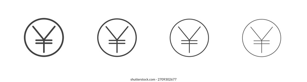 Colección de Vector de ícono de Yen, Plantilla de logotipo de ilustración en estilo de trazos editables de línea delgada de moda.