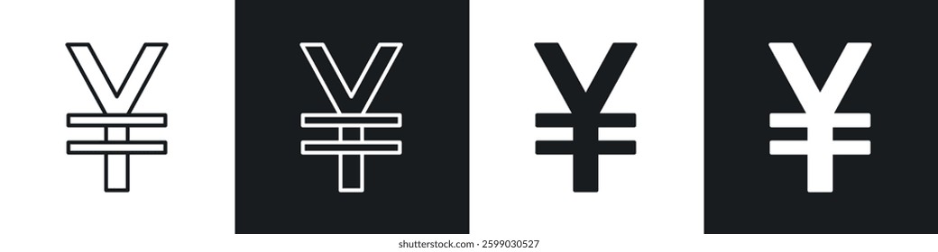 Yen icons in flat and linear vector illustration on white background.