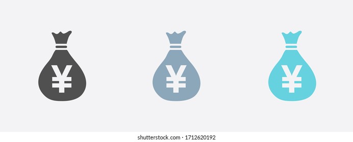 Yen JPY currency speech bubble symbol. Flat design style. Money bag icon.