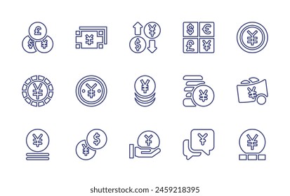 Yen line icon set. Editable stroke. Vector illustration. Containing get money, yen, japanese yen, chatting, exchange rate, money, coin, exchange.
