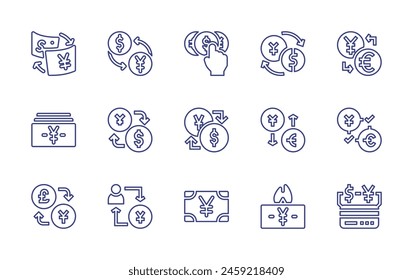 Yen line icon set. Editable stroke. Vector illustration. Containing yen, exchange rate, currency, money, payment, forex, money exchange, exchange, currency exchange, crisis.