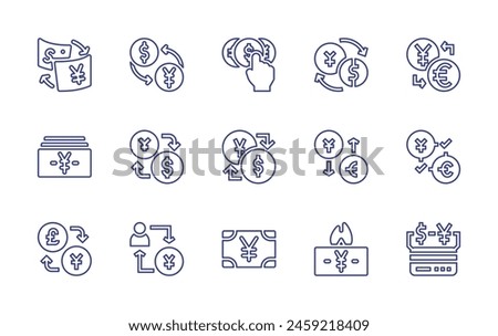 Yen line icon set. Editable stroke. Vector illustration. Containing yen, exchange rate, currency, money, payment, forex, money exchange, exchange, currency exchange, crisis.
