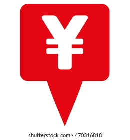 Yen Map Pointer icon. Vector style is flat iconic symbol with rounded angles, red color, white background.