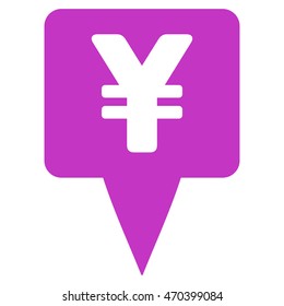 Yen Map Pointer icon. Vector style is flat iconic symbol with rounded angles, violet color, white background.
