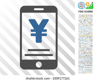 Yen Mobile Payment icon with 7 hundred bonus bitcoin mining and blockchain design elements. Vector illustration style is flat iconic symbols designed for blockchain software.