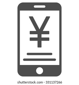 Yen Mobile Payment vector icon. Style is flat gray symbol, rounded angles, white background.