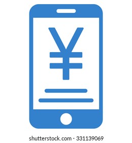 Yen Mobile Payment vector icon. Style is flat cobalt symbol, rounded angles, white background.
