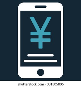 Yen Mobile Payment vector icon. Style is flat bicolor blue and white symbol, rounded angles, dark blue background.