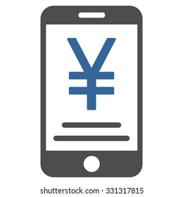 Yen Mobile Payment vector icon. Style is flat bicolor cobalt and gray symbol, rounded angles, white background.