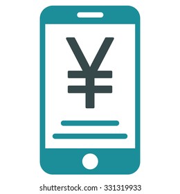 Yen Mobile Payment vector icon. Style is flat bicolor soft blue symbol, rounded angles, white background.