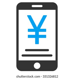Yen Mobile Payment vector icon. Style is flat bicolor blue and gray symbol, rounded angles, white background.
