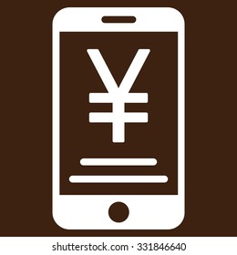 Yen Mobile Payment vector icon. Style is flat white symbol, rounded angles, brown background.
