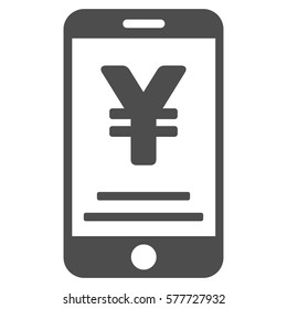Yen Mobile Payment vector icon. Illustration style is a flat iconic gray symbol on white background.