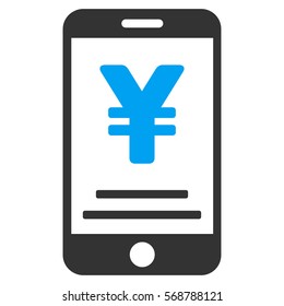 Yen Mobile Payment vector pictogram. Illustration style is a flat iconic bicolor blue and gray symbol on white background.