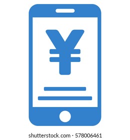 Yen Mobile Payment vector pictogram. Illustration style is a flat iconic cobalt symbol on white background.