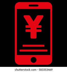 Yen Mobile Payment vector pictogram. Illustration style is a flat iconic red symbol on black background.