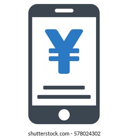 Yen Mobile Payment vector pictograph. Illustration style is a flat iconic bicolor smooth blue symbol on white background.