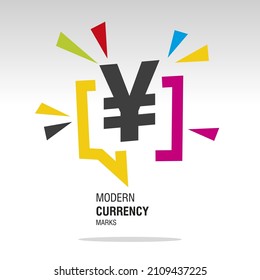Yen modern colorful currency sign icon sticker