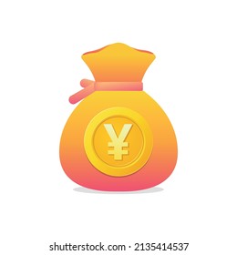 Icono de estilo plano de la bolsa Yen Money. Riqueza e icono bancario. Aislado sobre fondo blanco. Ilustración del vector EPS10.