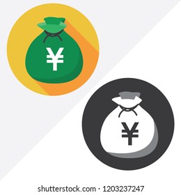 Yen money bag flat vector icon. Illustration of black and white icons.