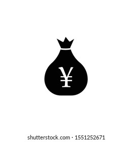 Yen money bag flat vector icon. Illustration of black and white icons.