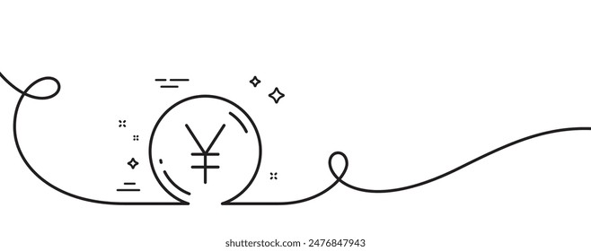Yen money line icon. Continuous one line with curl. Jpy currency sign. Cash coin symbol. Yen money single outline ribbon. Loop curve pattern. Vector