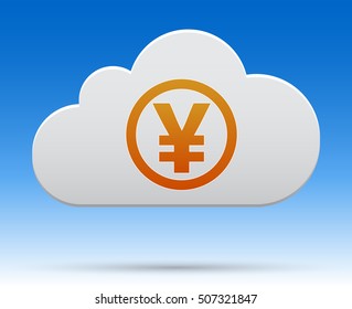 Yen money logo with shadow on light background