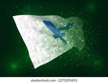 Yen auf Vektor-3D-Flagge auf grünem Hintergrund mit Polygone und Datennummern