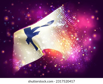 Yen, on vector 3d flag on pink purple background with lighting and flares