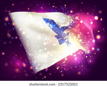 Yen, sobre la bandera 3d vector sobre fondo púrpura rosa con iluminación y bengalas