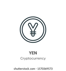 Yen outline vector icon. Thin line black yen icon, flat vector simple element illustration from editable economyandfinance concept isolated on white background