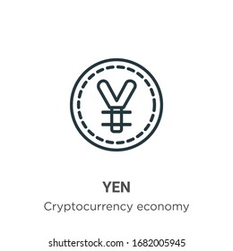 Icono vectorial de contorno de Yen. Icono de yenes negros en línea delgada, ilustración de elemento simple vector plano de la criptodivisa editable economía y concepto financiero golpe aislado en fondo blanco